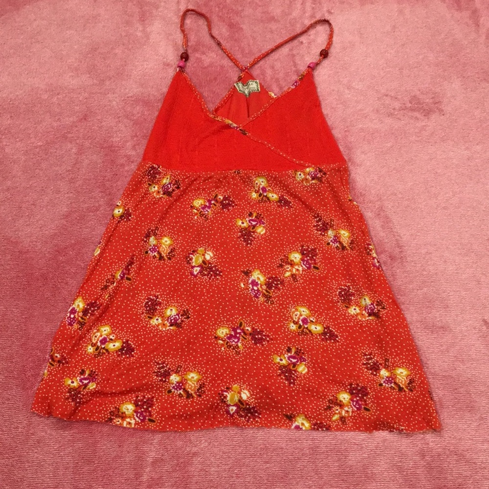 Free people orange beaded floral tank top